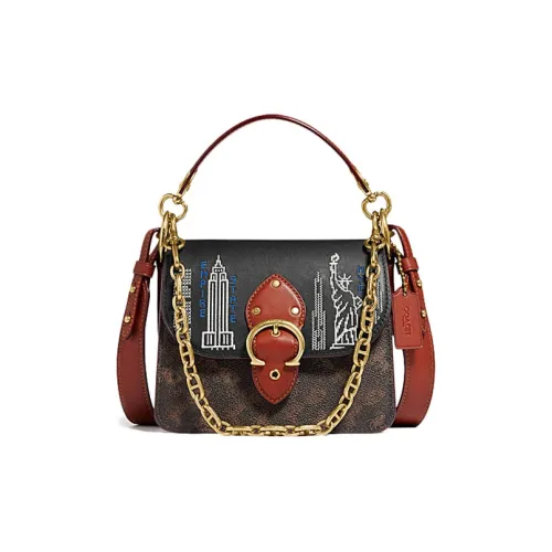 COACH Кожаная квадратная сумка переносная сумка через плечо маленькая женская коричневая черная многоцветная