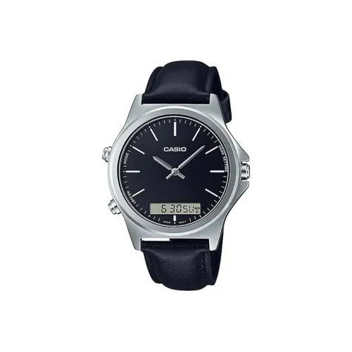 CASIO Платье Кварцевый механизм Кожаный ремешок Часы 46,5 мм Мужские часы Черный циферблат