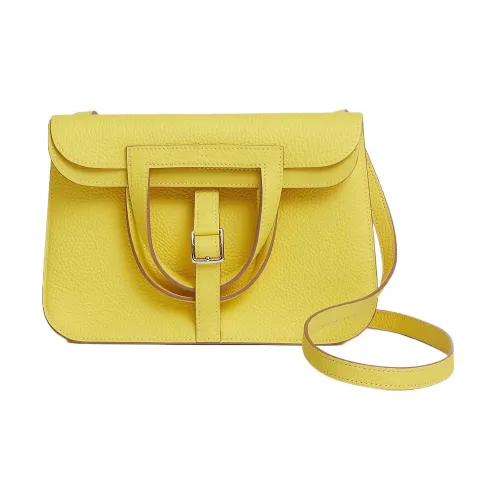 HERMES Halzan Коровья кожа Togo Horseshoe Сумка Портативная сумка через плечо Сумка для женщин 9R Лайм Лимон