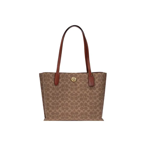 COACH Willow Покрытый холст телячья кожа тоут сумка для покупок сумка сумка через плечо большая женская коричневый