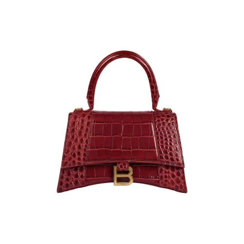 Balenciaga HOURGLASS Корова Кожа Сумка Маленькая Женская Бордовая