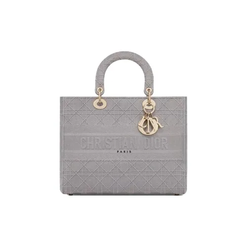 DIOR LADY D Лайт Холст Сумка Lady Dior Сумка Большая Женская Серый