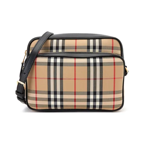 Burberry Винтаж Полиэстер с кожаными вставками Camera Сумка через плечо Сумка среднего размера унисекс бежевый