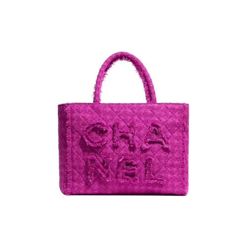 CHANEL Мягкий Шерстяной Тоут Сумка Сумка для покупок Сумка Большая Женская Фуксия