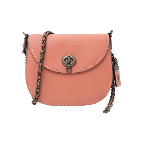 COACH Turnlock Кожа Седло Сумка Сумка через плечо Маленькая Женская Розовая Кожа