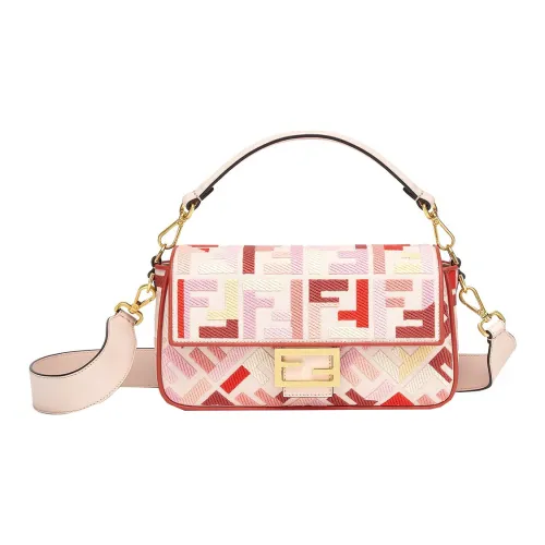 FENDI Baguette Холст с кожей Багетная сумка Сумка через плечо Сумка Сумка через плечо Маленькая Женская Розовая
