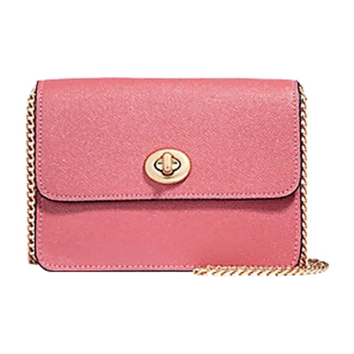 COACH Bowery Крестообразная текстура Кожа Маленькая квадратная сумка Сумка через плечо Мини Женские Розовый