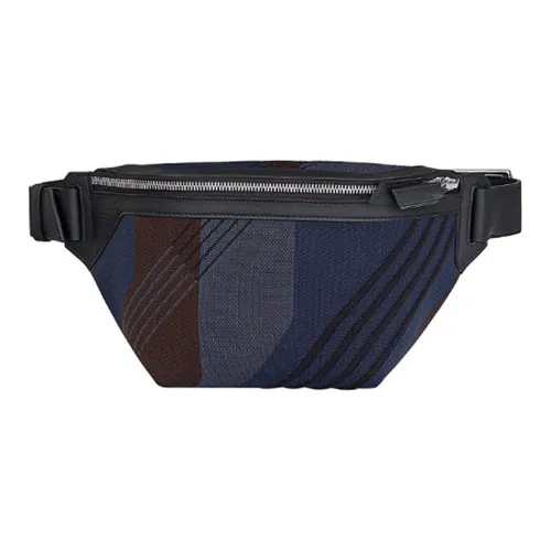 HERMES Cityslide Воловья кожа Пэчворк Холст Бананка Мужской Синий Черный Коричневый