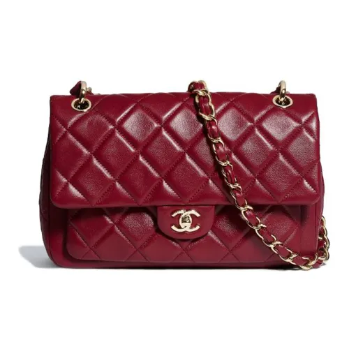 CHANEL Classic Flap CF Телячья кожа Сумка с клапаном Сумка через плечо Сумка через плечо Женская Темно-красная