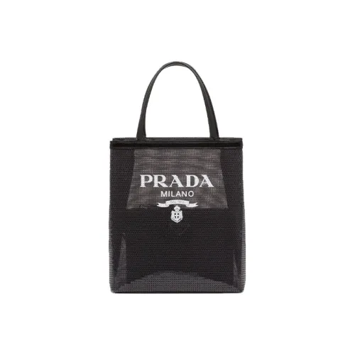 PRADA Ткань Комбинированная Сумка Тоут Сумка Сумка для покупок Сумка на плечо Сумка Маленькая Женская Черная