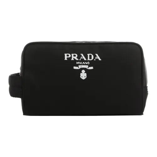 PRADA Переработанный нейлон с кожаными вставками клатч косметичка женская черный