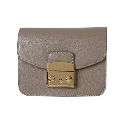 Furla Metropolis Collection Коровья кожа Маленькая квадратная сумка Сумка через плечо Мини Женская Слоновой серый