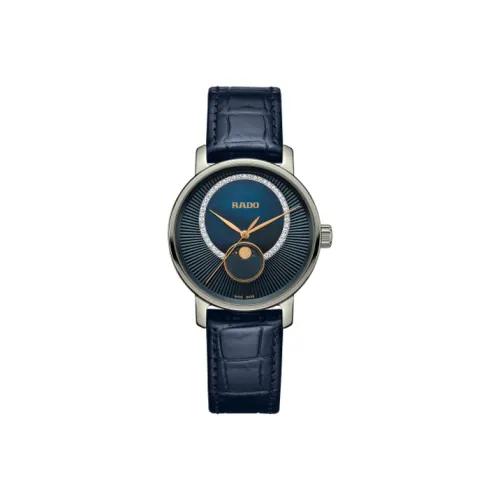 RADO DiaMaster Collection Кварцевый механизм Женские часы 35 мм Синий циферблат Titanium Ceramic Корпус Кожаный ремешок