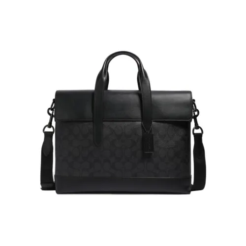 COACH Hamilton Холст Телячья кожа Ноутбук Сумка Деловая сумка Сумка через плечо Сумка Большая Мужская Черная Монограмма