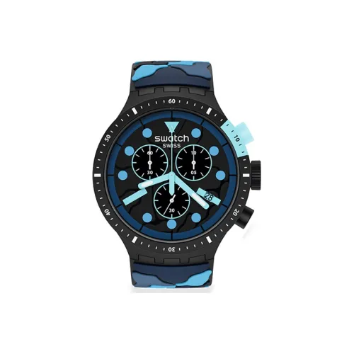 SWATCH BIGBOLD Collection Кварцевый механизм Унисекс Часы 47 мм Черный циферблат Пластиковый корпус Часы Силиконовый ремешок