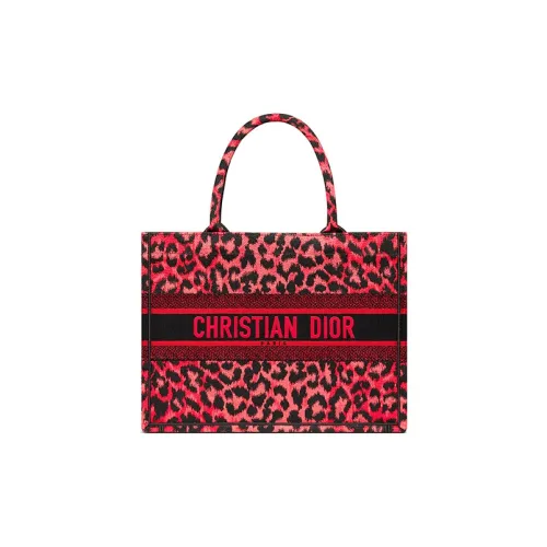 DIOR BookTote Вышивка Леопардовый принт Тоут Сумка Одно плечо Маленький Женский Малиновый