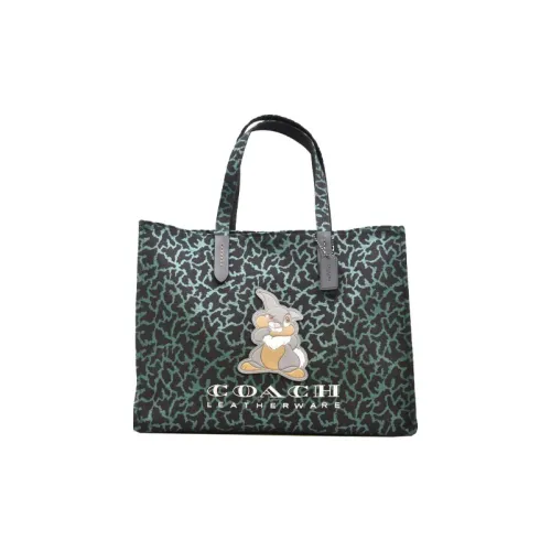 COACH Recycled Tote Холст с кожей Тоут Сумка Сумка для покупок Сумка на одно плечо Большая Женская Зеленая