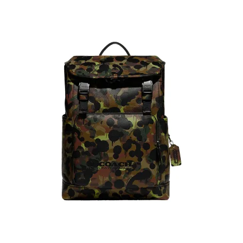 COACH League Каменная кожа Рюкзак Большой Мужской Камуфляж Желтый
