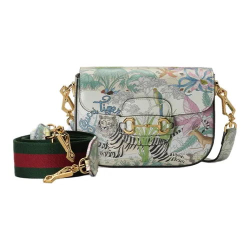 GUCCI Horsebit 1955 Кожа Седло Сумка Сумка через плечо Мини Женская Белая Многоцветная