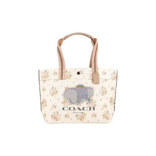 COACH X DISNEY Дамбо Коллаборация Холст с печатью кожа вставки тоут сумка сумка для покупок сумка на плечо большая женская экрю