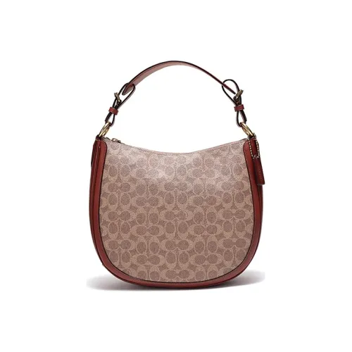 COACH Sutton Покрытие Холст с кожаной вставкой Сумка через плечо Сумка Большая Женская Коричневый Желтый Ржавый