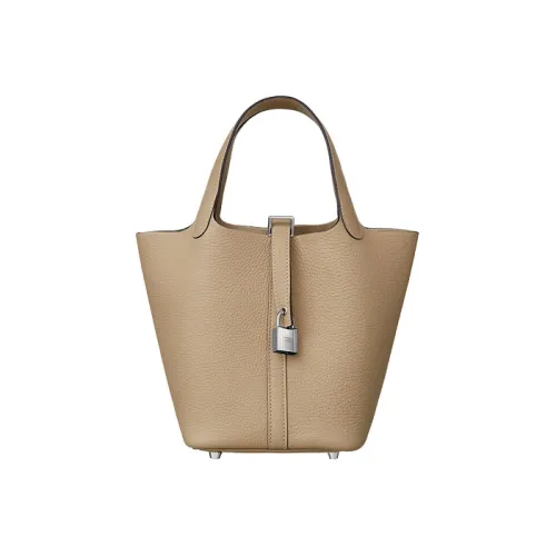 HERMES Picotin Clemence Bullock Кожа Корзина Сумка Ведрообразная Сумка Сумка Обычная Женская S2 Тренчкот Бежевый Серый