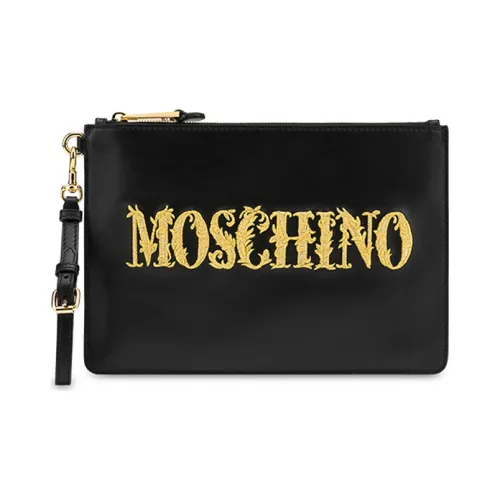 MOSCHINO Клатч из коровьей кожи женский черный золотой