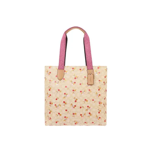 COACH Recycled Tote Холст Сумка через плечо Большая Женская Бежевая и Розовая