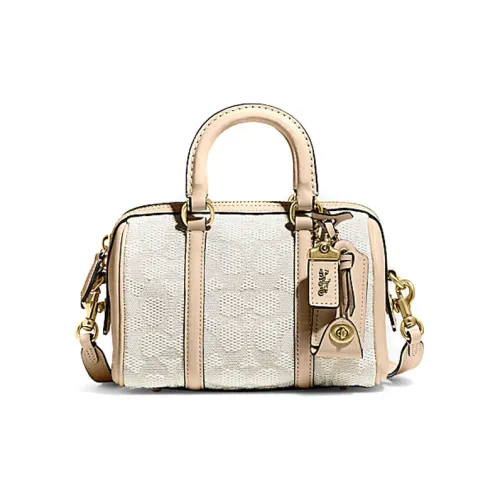 COACH Рубин Жаккардовая ткань с коровьей кожей Бостонская сумка Сумка Сумка через плечо Маленькая женская сумка Розовый