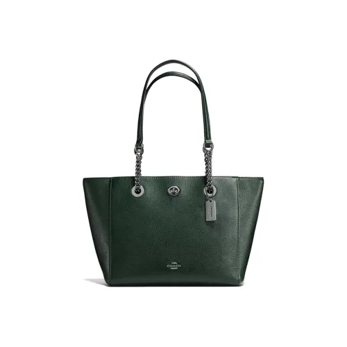 COACH Turnlock Коровья кожа Тоут Сумка Сумка для покупок Сумка на плечо Сумка среднего размера Женская Яшмовая