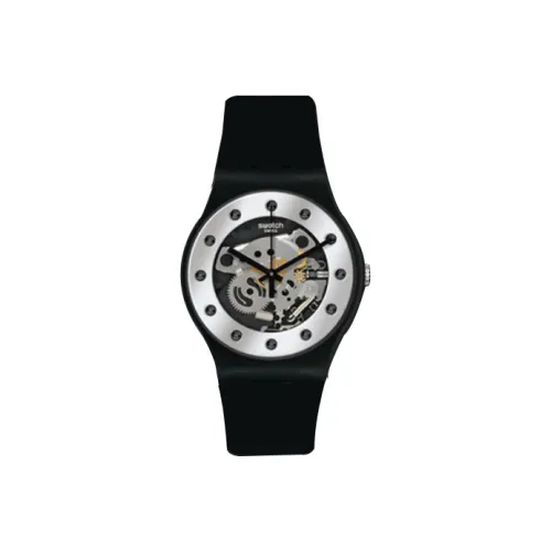Swatch Quartz Механизм Унисекс Часы 41 мм Серебристый Циферблат Пластиковый Корпус Часы Силиконовый Ремешок