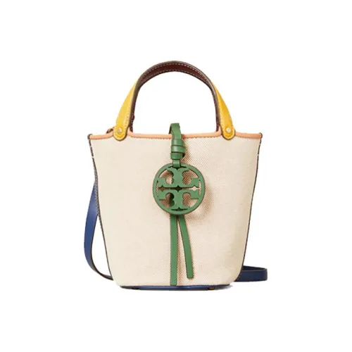 TORY BURCH Ткань с коровьей кожей через плечо ведрообразная сумка женская белая