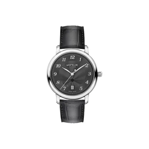 MONTBLANC Механический механизм Мужские часы Часы 39 мм Черный циферблат Корпус из нержавеющей стали Ремешок из натуральной кожи