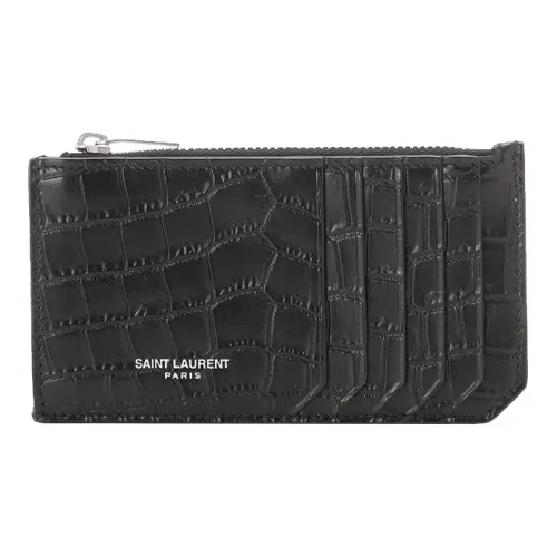 SAINT LAURENT Кожаный держатель для карт и кошелек женский черный