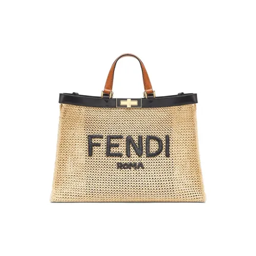 FENDI Peekaboo Ткани вязаные Рафия С кожаными вставками Одно плечо Сумка Средний Женские Ткани вязаные Цвет