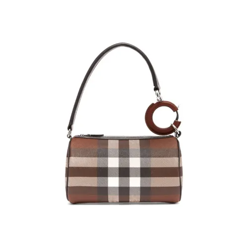 Burberry Клетка с кожаной вставкой цилиндрическая сумка сумка через плечо женская цвет темно-коричневый береза