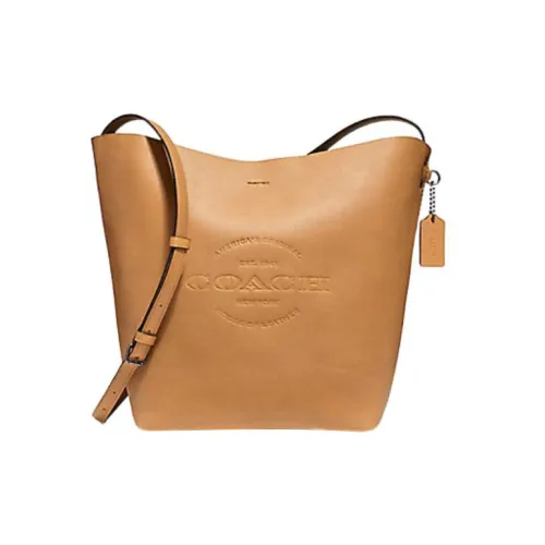 COACH Hudson Гладкая кожа Ведрообразная сумка Сумка через плечо Средняя Мужская Горчично-желтая