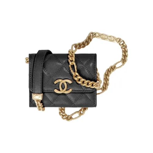 CHANEL С рельефом Тисненый Телячья кожа Монета Кошелек Клатч Сумка через плечо Женская Черная