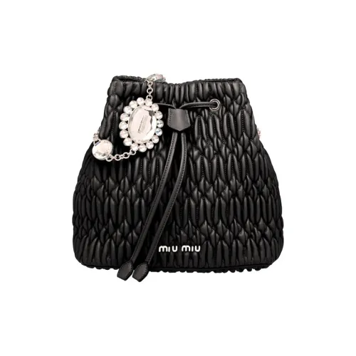MIU MIU Soft Sheep Leather Bucket Bag Shoulder Bag Women's Black