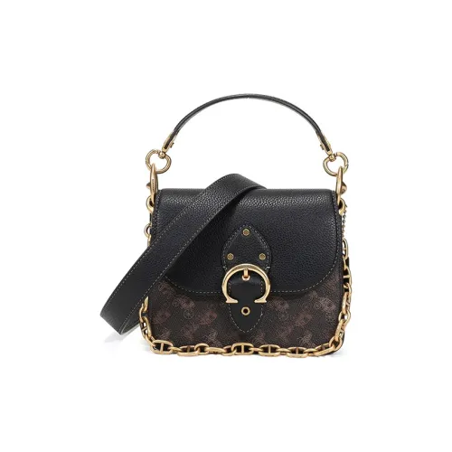 COACH Beat Кожаная Квадратная Сумка Портативная Сумка через плечо Маленькая Женская Сумка Трюфельный Черный