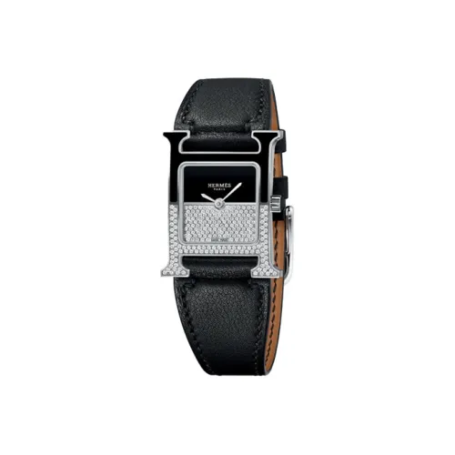 HERMES Heure H Collection Double Jeu Collection Наручные часы Кварцевый механизм Ремешок из коровьей кожи Черный циферблат Женские часы