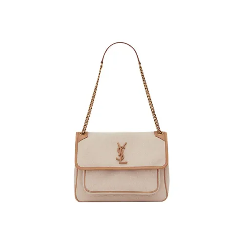 SAINT LAURENT Хлопок Холст Кожа Сумка-хобо Сумка через плечо Сумка на плечо Средний Женская Экрю