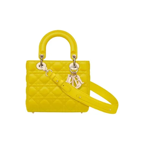 DIOR Lady Dior Sheepskin Одно Плечо Сумка Маленькая Женская Горчично-Желтая