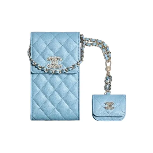 CHANEL 22SS Телячья кожа Чехол для Airpods Pro Чехол для телефона Сумка через плечо Женская Синяя