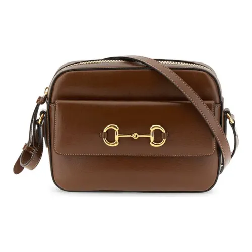 GUCCI Horsebit 1955 Кожа Camera Сумка Сумка через плечо Сумка на плечо Женская Коричневая