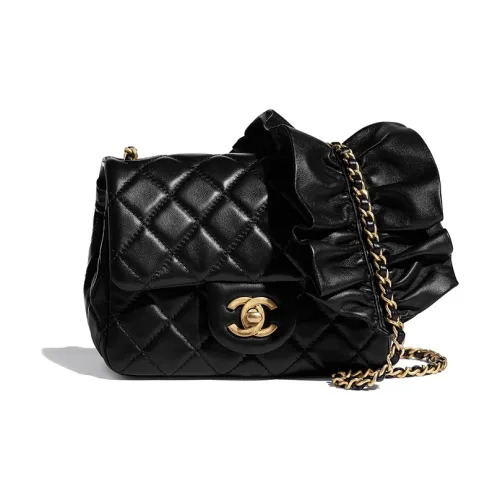 CHANEL Classic Flap CF Овчина и Золото Металл Плечевая Сумка Женская Черная