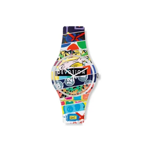 SWATCH Club Series Кварцевый механизм Женские часы 41 мм Многоцветный циферблат Часы Смольный корпус Смольный ремешок