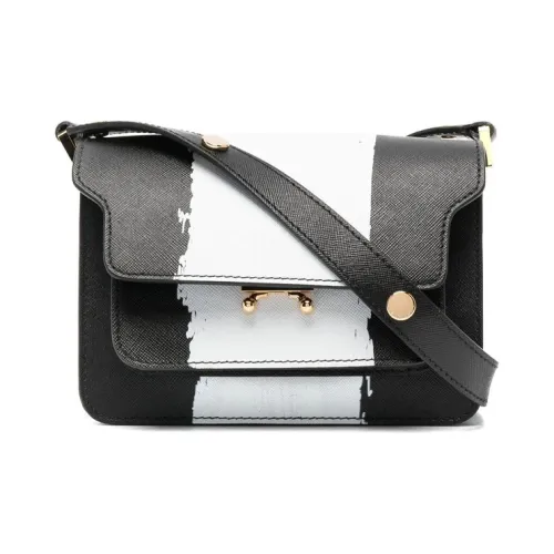 MARNI Основная часть Safiano Телячья кожа Сумка на плечо Женская Черный Белый