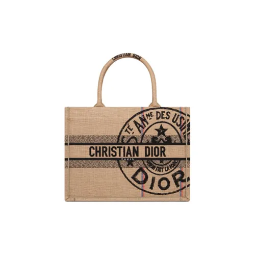 DIOR BookTote Бежевый Холст Тоут Сумка Сумка для покупок Сумка среднего размера Женская Желтая