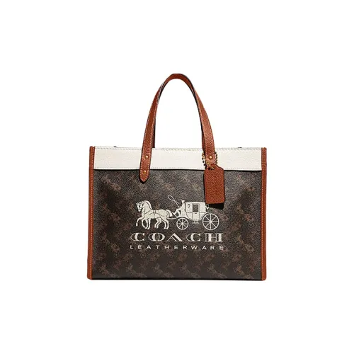 COACH Field Коровья кожа Сумка через плечо Сумка Большая Женская Темно-коричневый и Белый